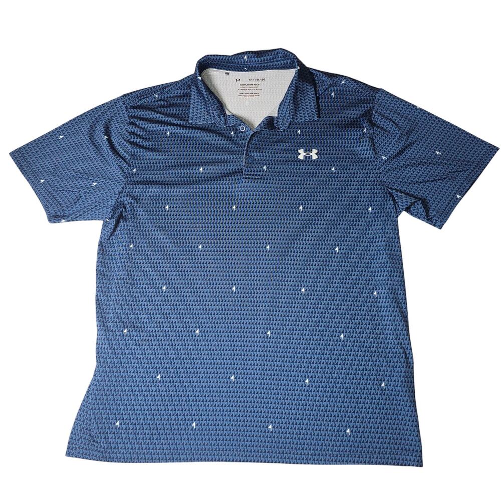Men's Underarmour Mini Print Polo Shirt Performance Blue Navy Size XL PTP 25